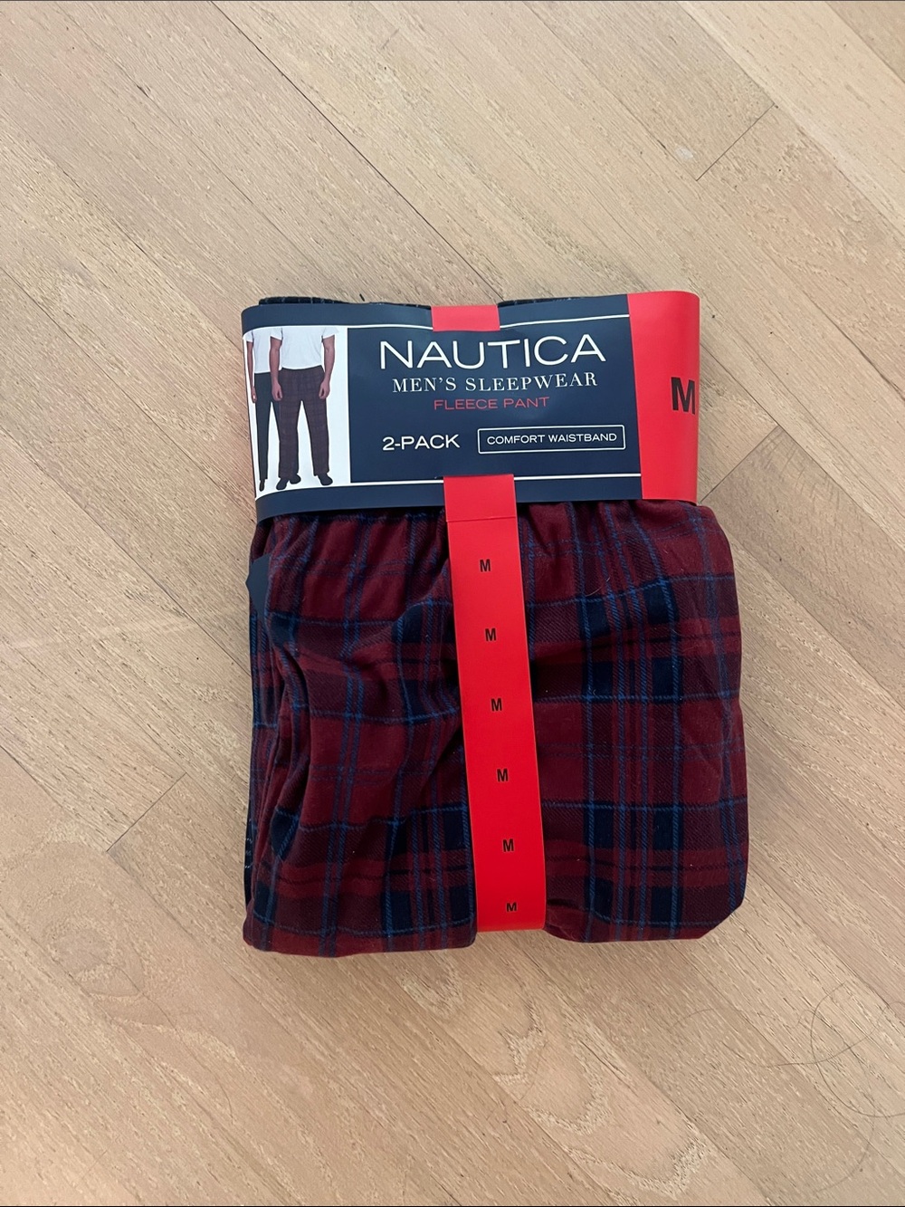 Nautica Men’s Red and Navy Plaid Fleece Pants - 2-Pack